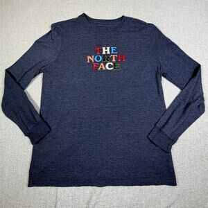 The North Face Women L Gray Graphic Logo Long Sleeve Athleisure Outdoor Shirt